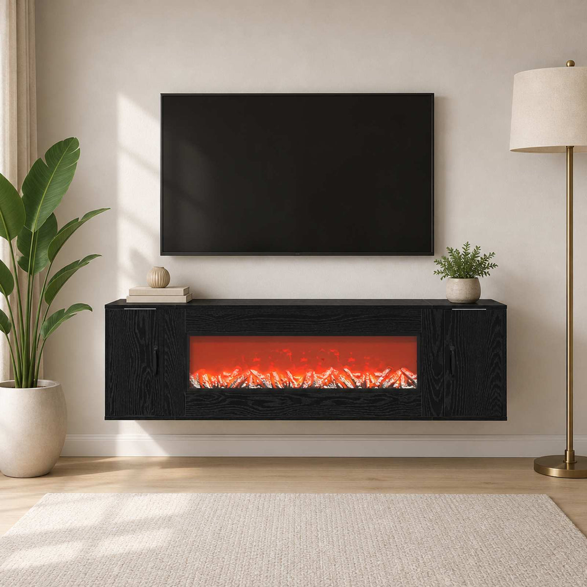 Electric Fireplace Black Oak 155 x 30 x 44 cm Engineered wood