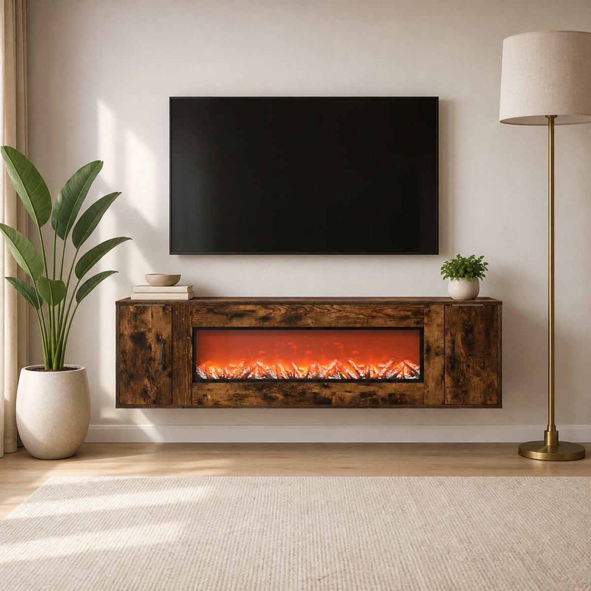 Electric Fireplace Smoked Oak 155 x 30 x 44 cm Engineered wood