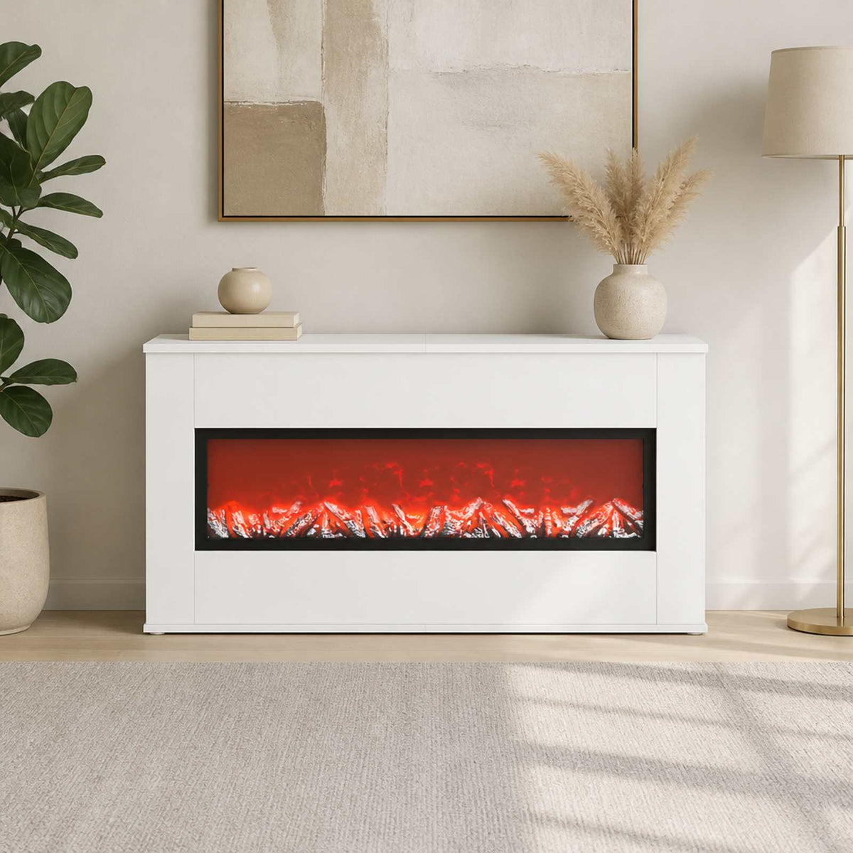 Electric Fireplace White 114 x 18 x 58.5 cm Engineered wood