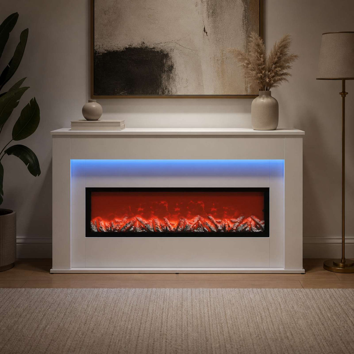 Fireplace with LED Strip White 130 x 20 x 69.5 cm