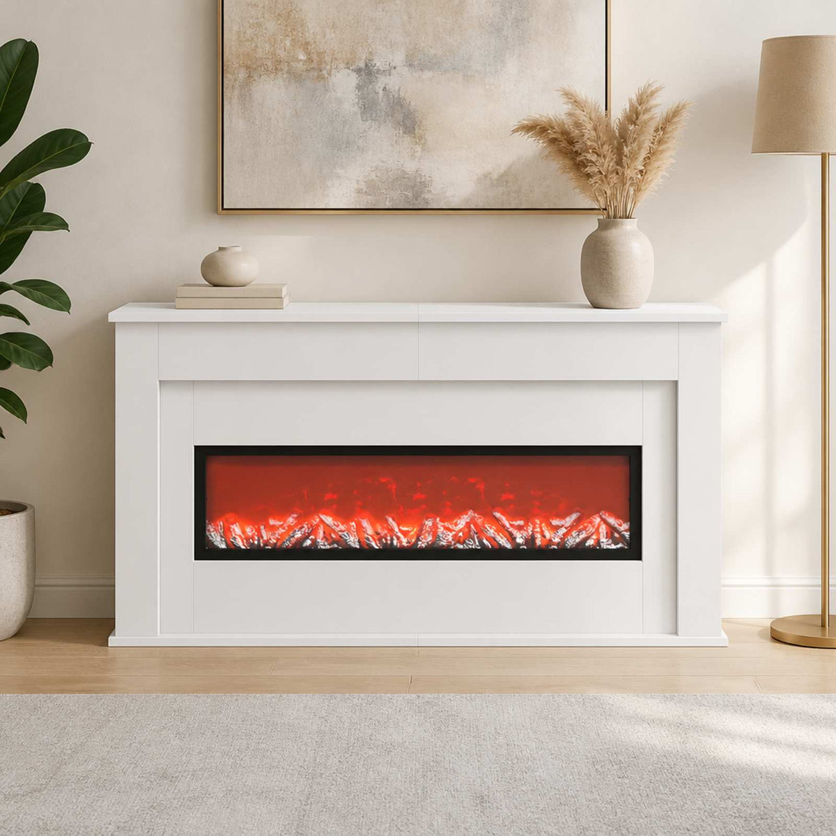 Fireplace with LED Strip White 130 x 20 x 69.5 cm
