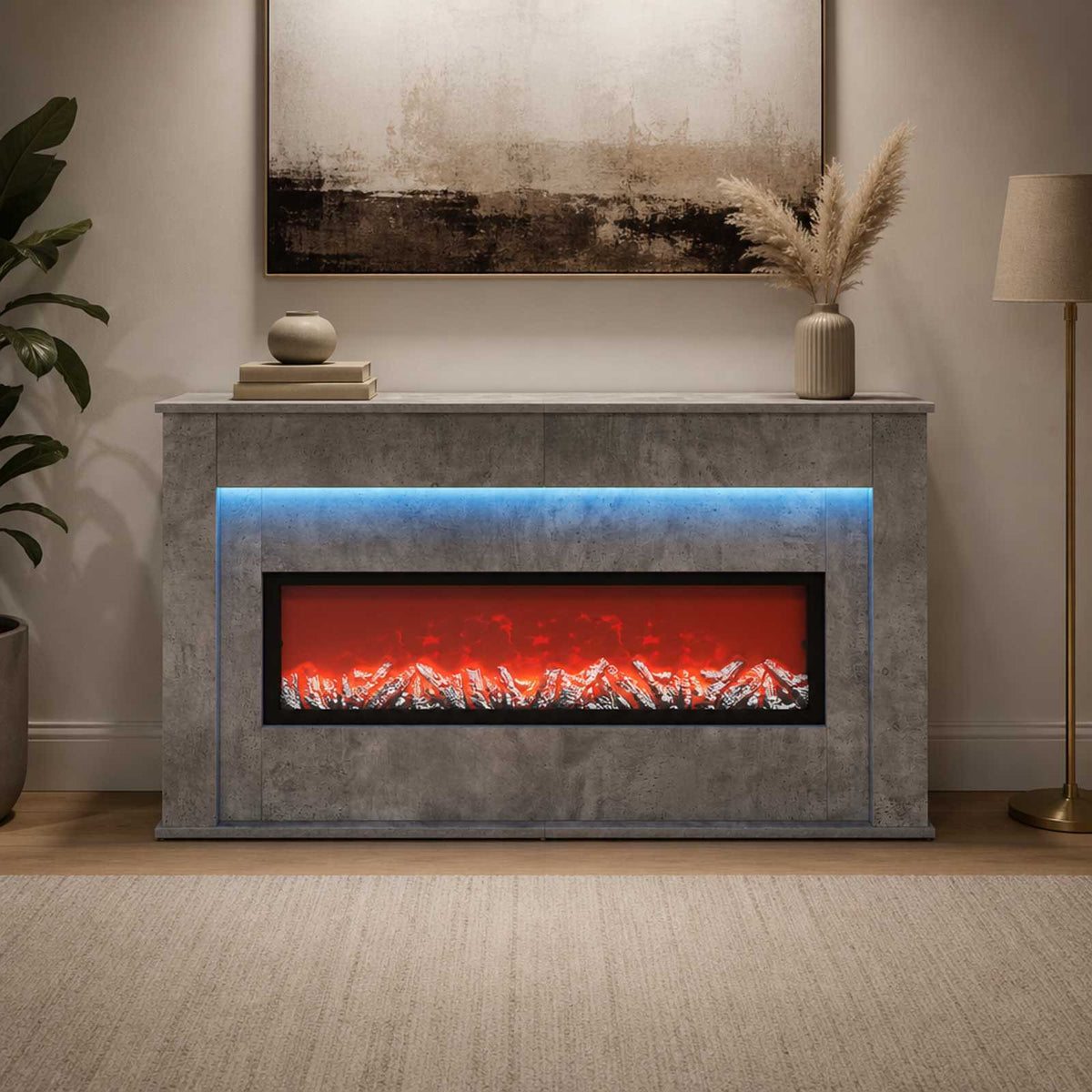 Fireplace with LED Strip Concrete 130 x 20 x 69.5 cm
