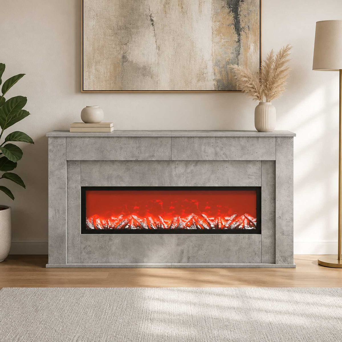 Fireplace with LED Strip Concrete 130 x 20 x 69.5 cm