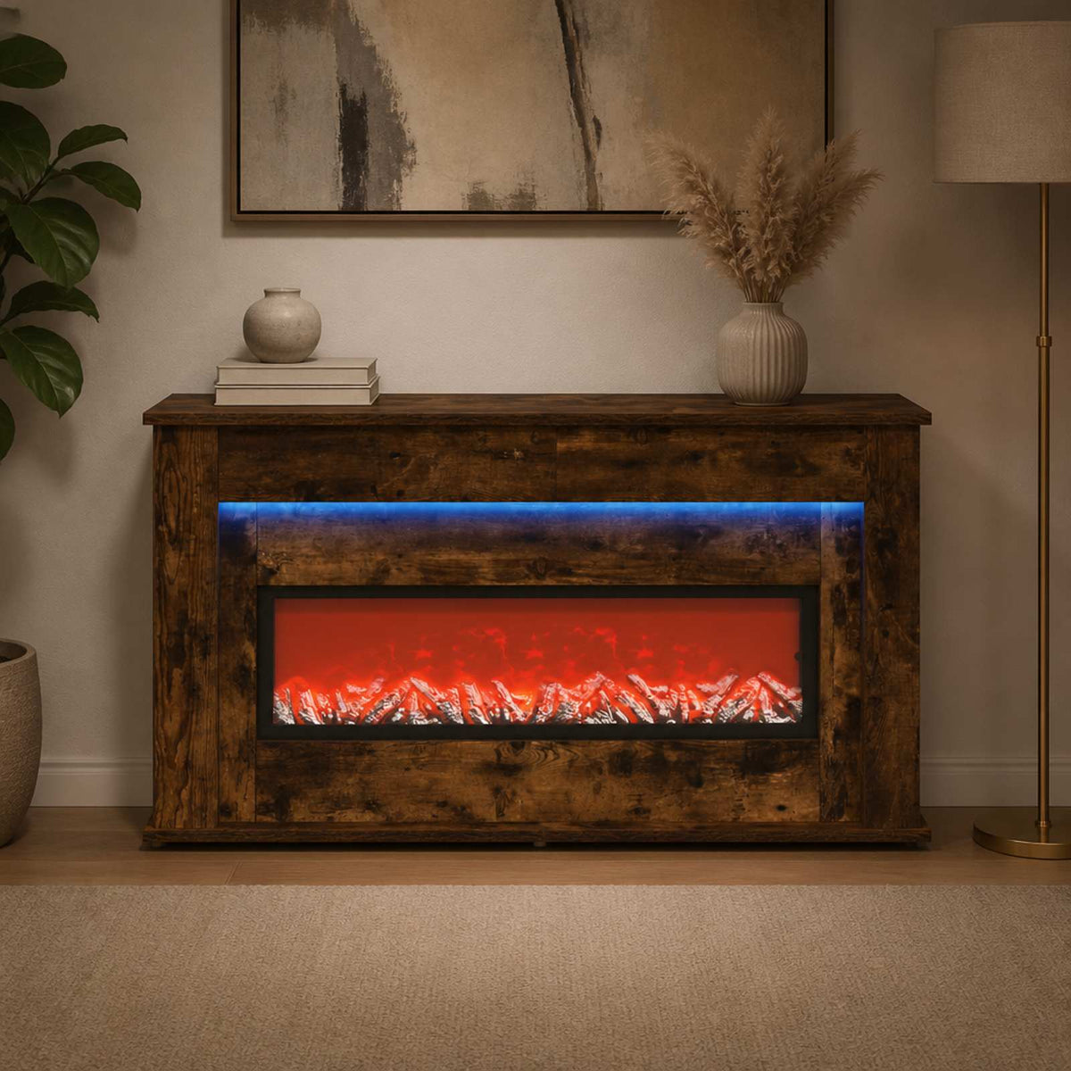 Fireplace with LED Strip Smoked Oak 130 x 20 x 69.5 cm
