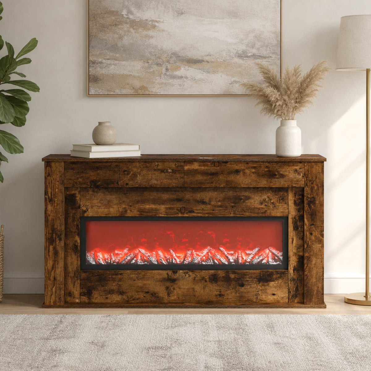 Fireplace with LED Strip Smoked Oak 130 x 20 x 69.5 cm