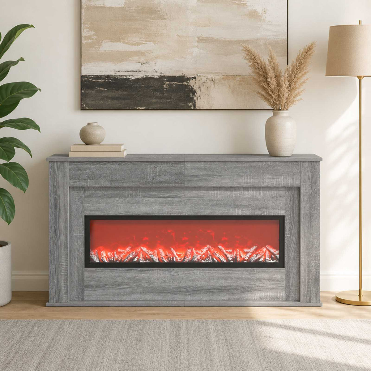 Fireplace with LED Strip Grey Sonoma 130 x 20 x 69.5 cm