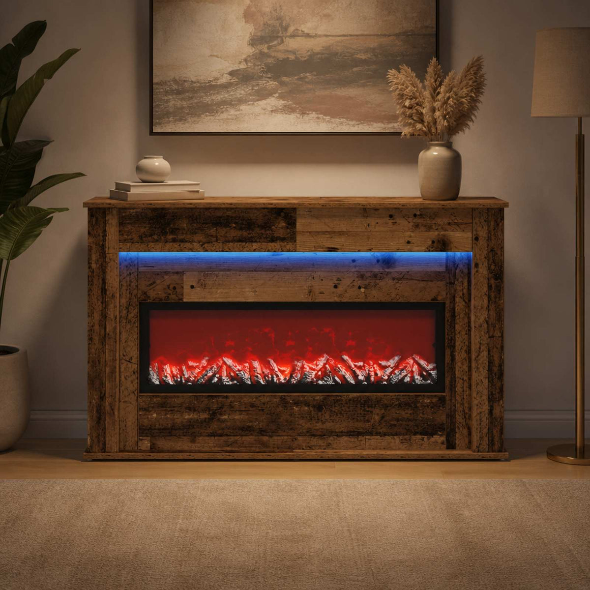 Fireplace with LED Strip Old Wood 130 x 20 x 69.5 cm