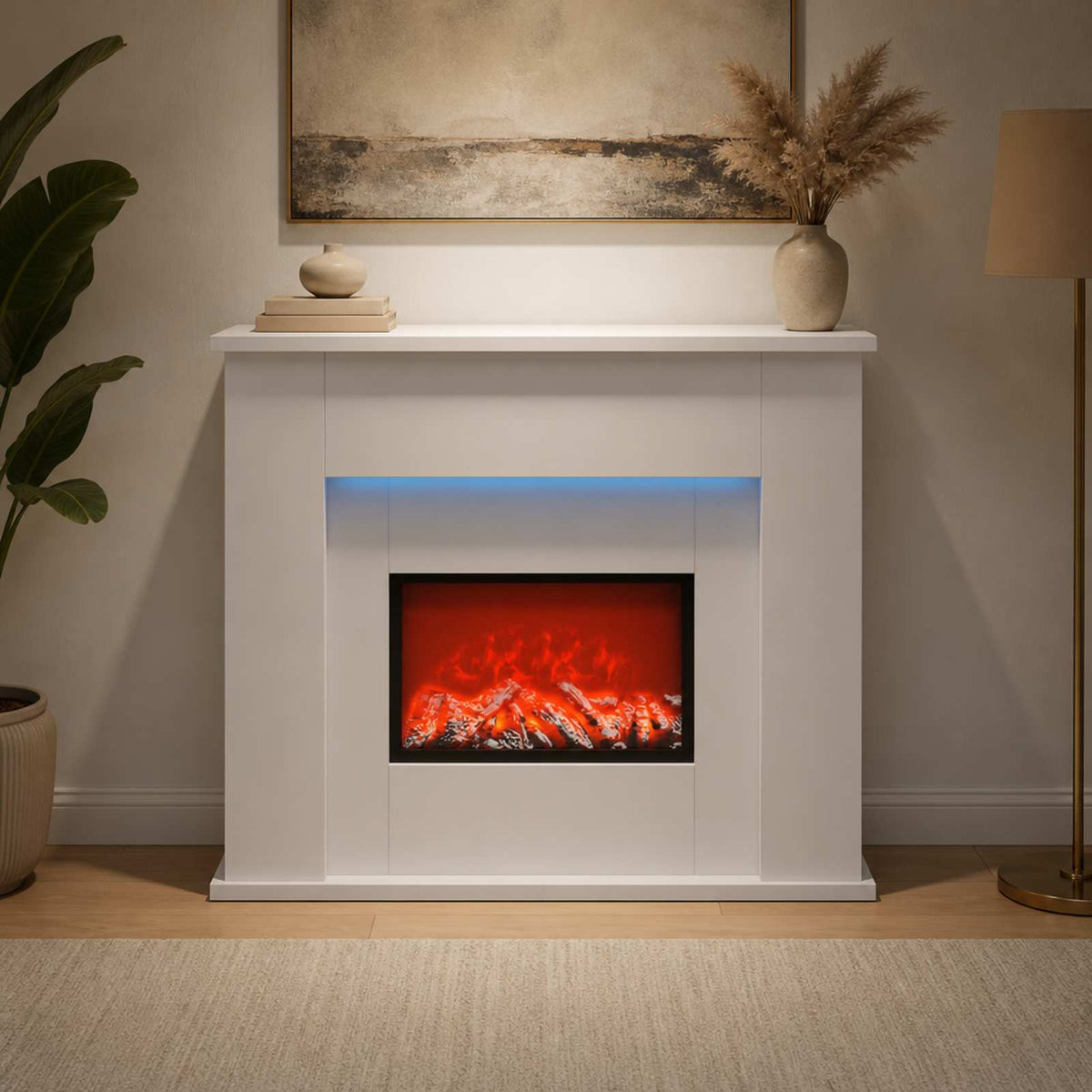 Fireplace with LED Strip White 63 x 20 x 54.5 cm