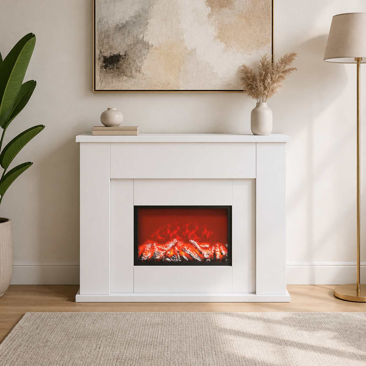 Fireplace with LED Strip White 63 x 20 x 54.5 cm