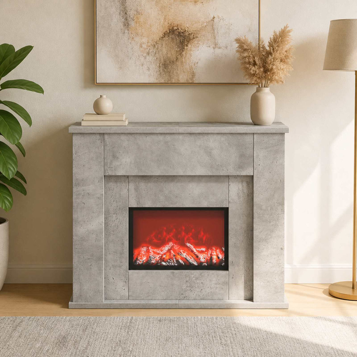 Fireplace with LED Strip Concrete 63 x 20 x 54.5 cm
