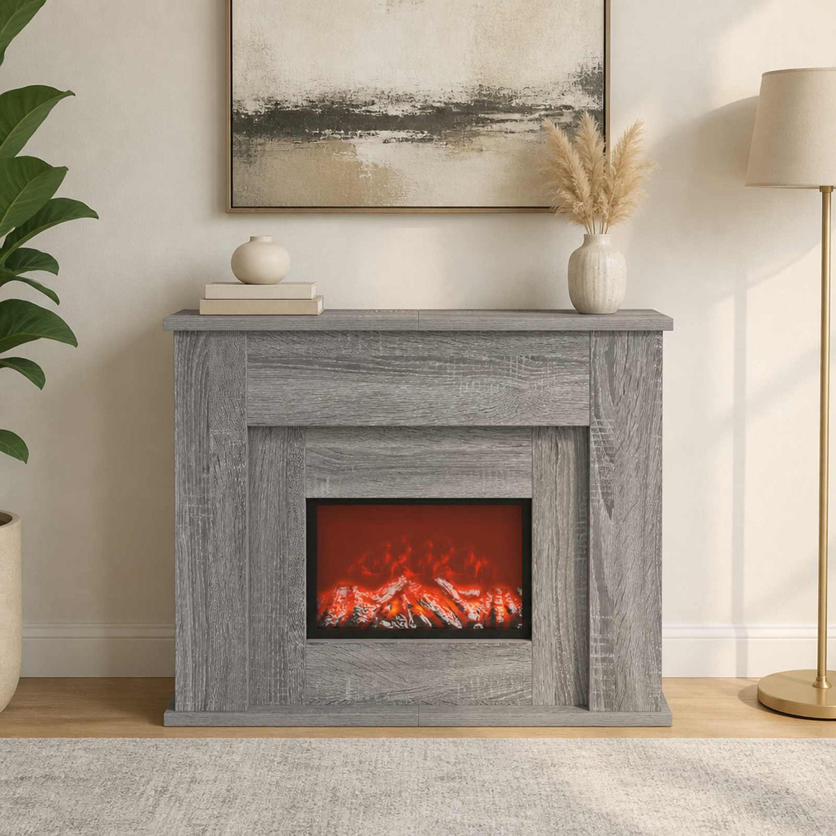 Fireplace with LED Strip Grey Sonoma 63 x 20 x 54.5 cm