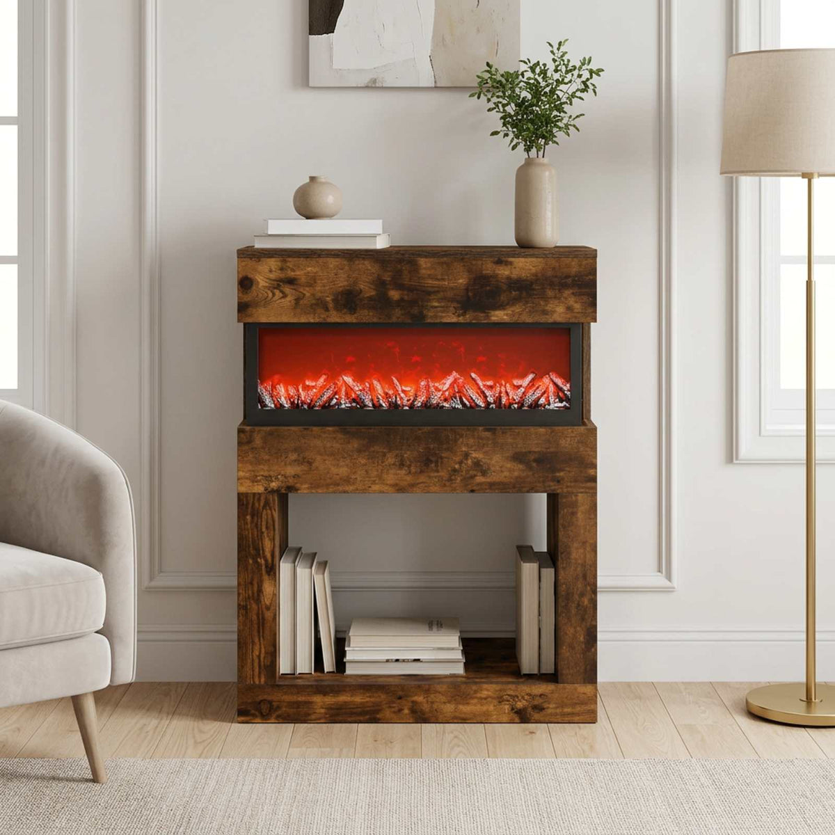 Electric Fireplace Smoked Oak 64 x 30 x 87 cm Engineered wood