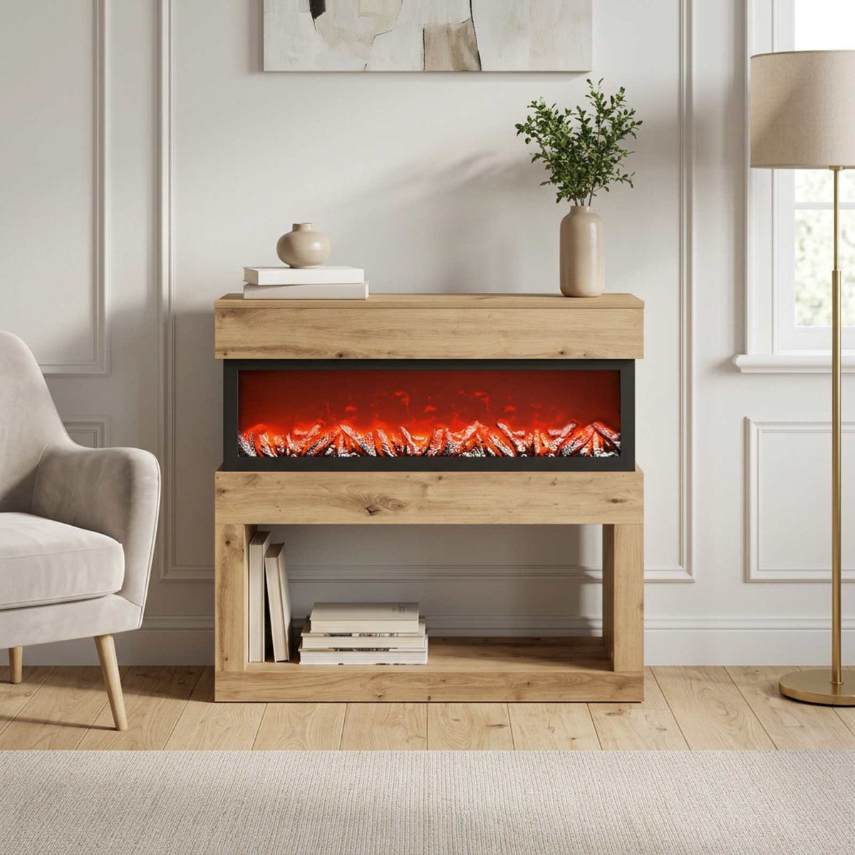 Electric Fireplace Artisan Oak 102 x 30 x 94 cm Engineered wood