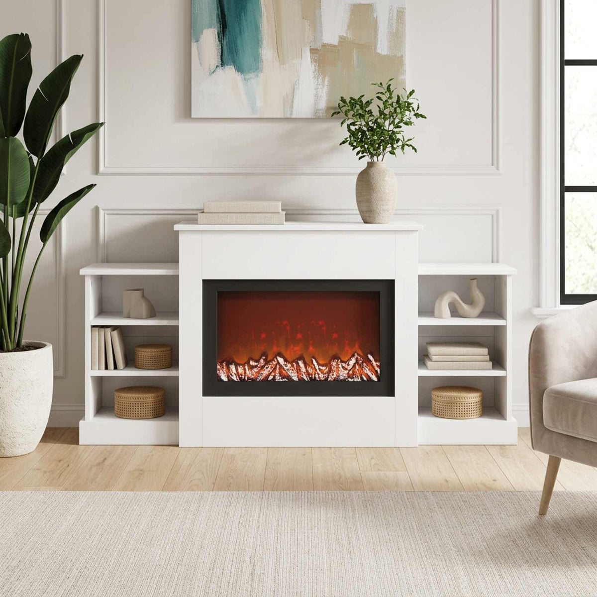 Electric Fireplace White 140 x 30 x 67 cm Engineered wood