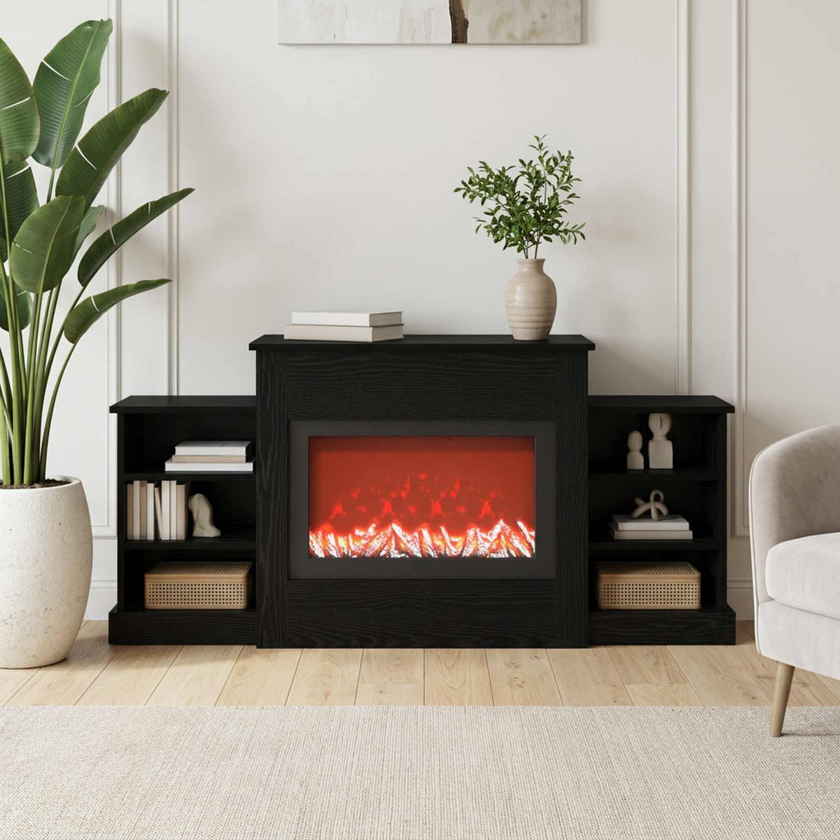 Electric Fireplace Black Oak 140 x 30 x 67 cm Engineered wood