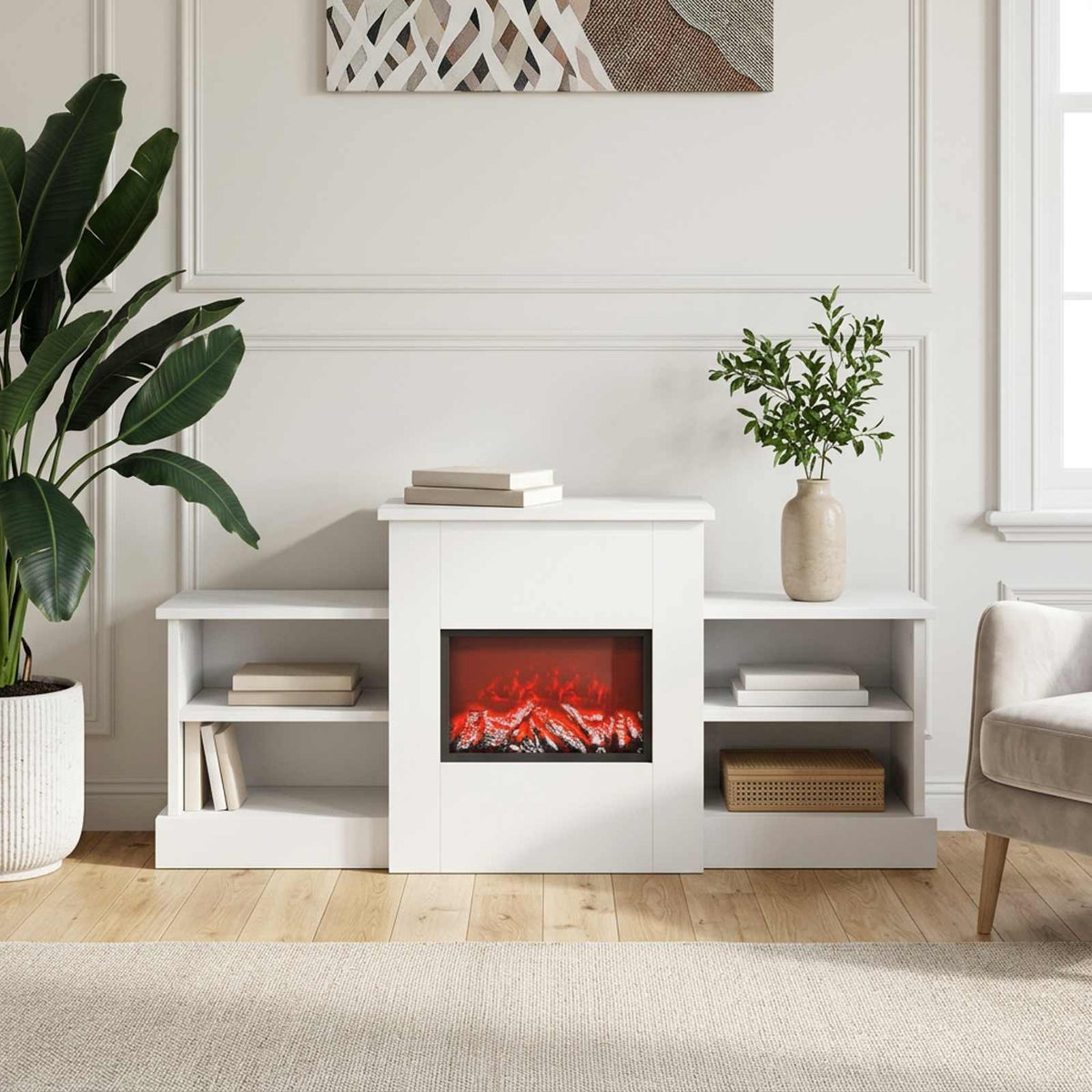 Electric Fireplace White 110 x 30 x 50 cm Engineered wood