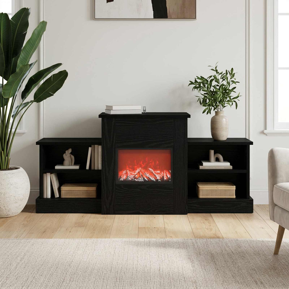 Electric Fireplace Black Oak 110 x 30 x 50 cm Engineered wood
