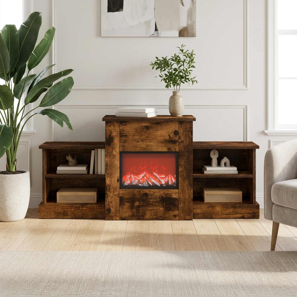 Electric Fireplace Smoked Oak 110 x 30 x 50 cm Engineered wood