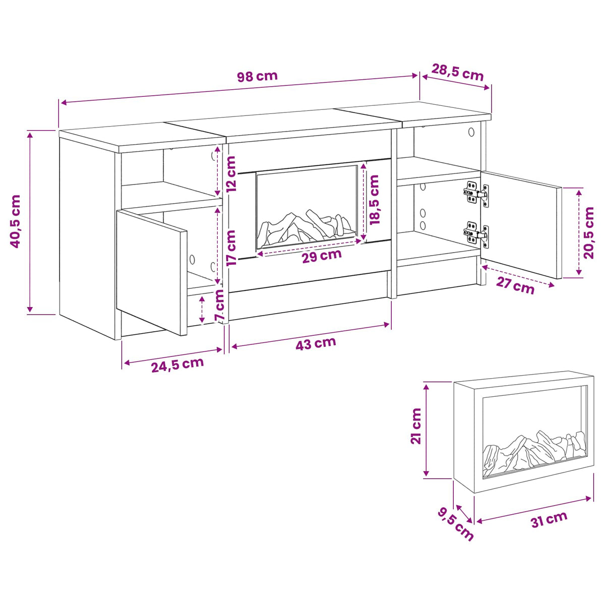 Electric Fireplace Concrete 98 x 28.5 x 40.5 cm Engineered wood