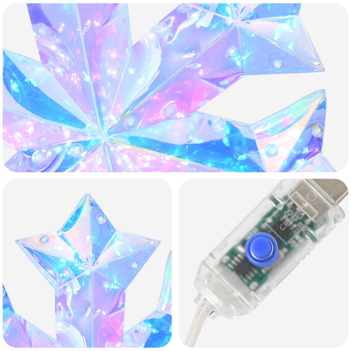 Prismatic Iridescent LED Snowflake Multicolour Dia. 26 x 25 cm