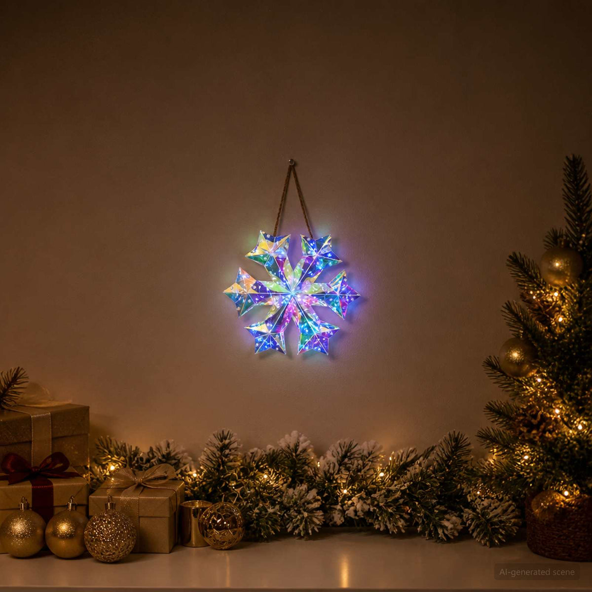 Prismatic Iridescent LED Snowflake Multicolour Dia. 26 x 25 cm