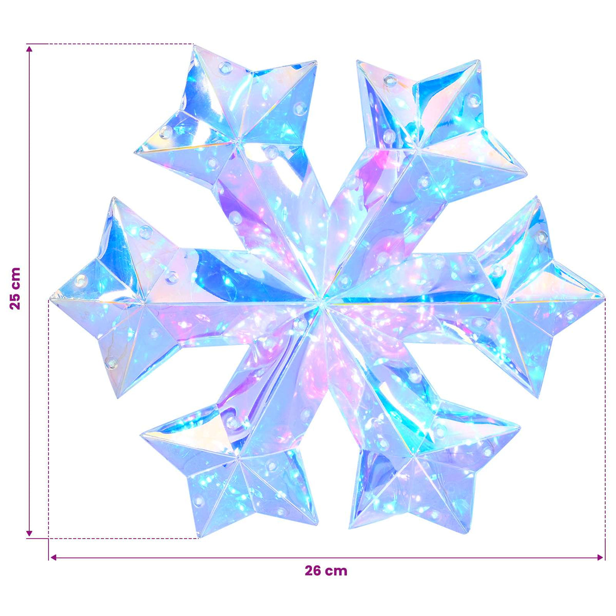 Prismatic Iridescent LED Snowflake Multicolour Dia. 26 x 25 cm