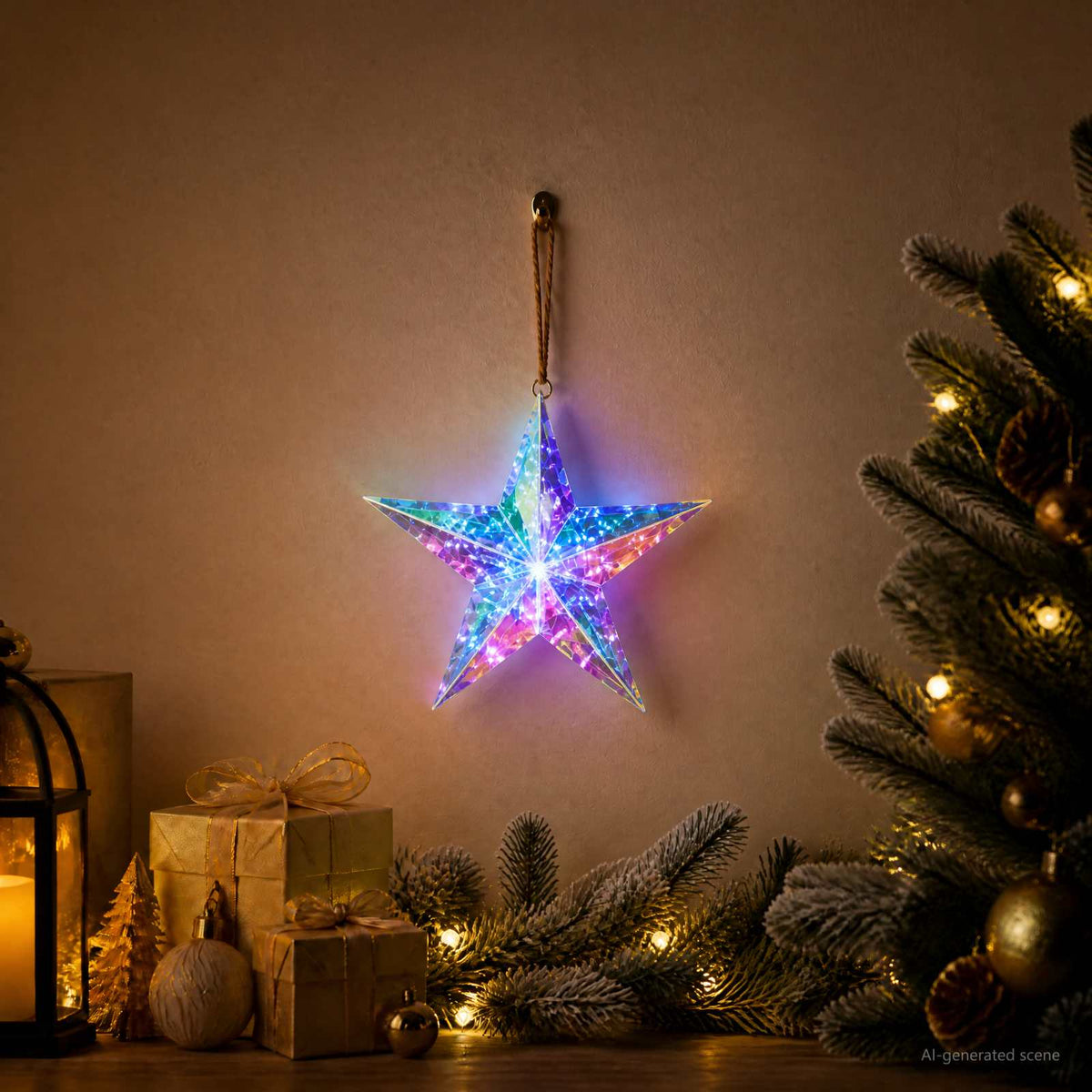 Prismatic Iridescent LED Star Multicolour Dia. 32 x 30 cm