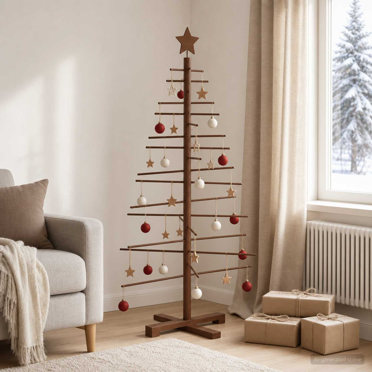 Wooden Christmas Tree KOTKA 125 cm Bamboo and Solid Pine Wood
