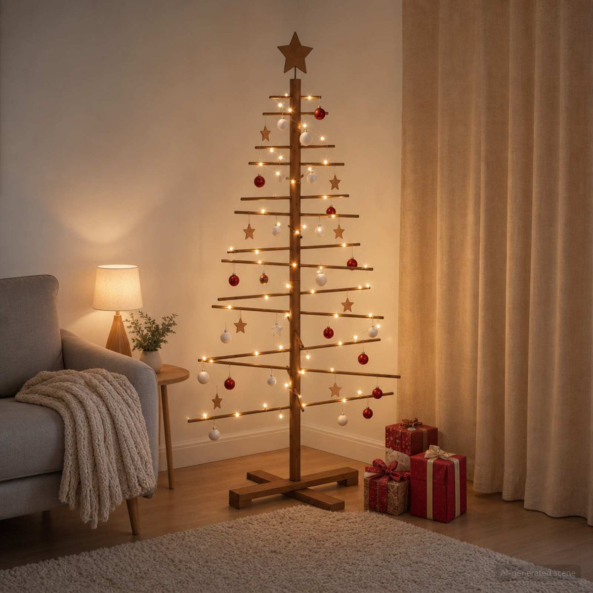 Wooden Christmas Tree KOTKA 125 cm Bamboo and Solid Pine Wood