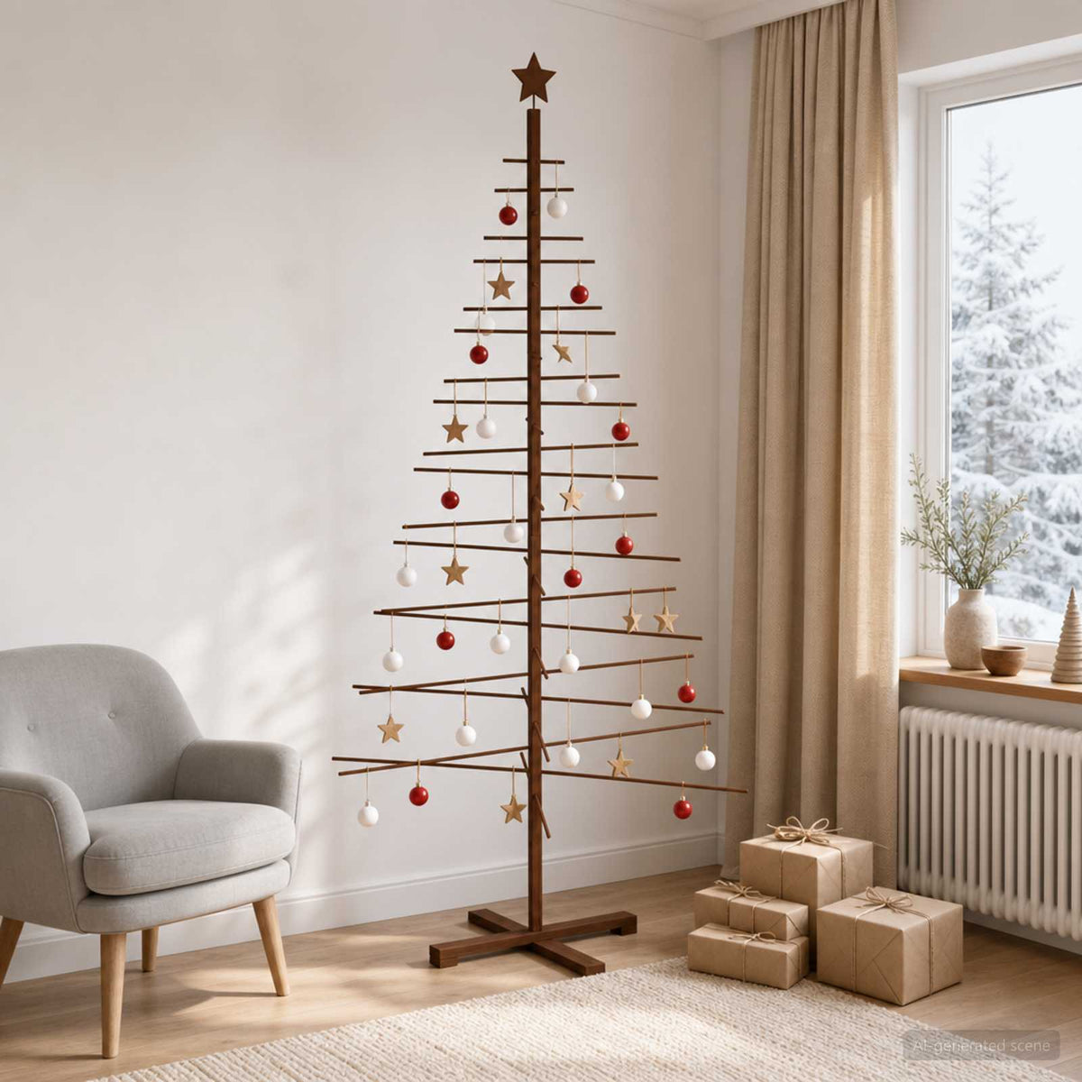 Wooden Christmas Tree 210 cm Bamboo and Solid Pine Wood
