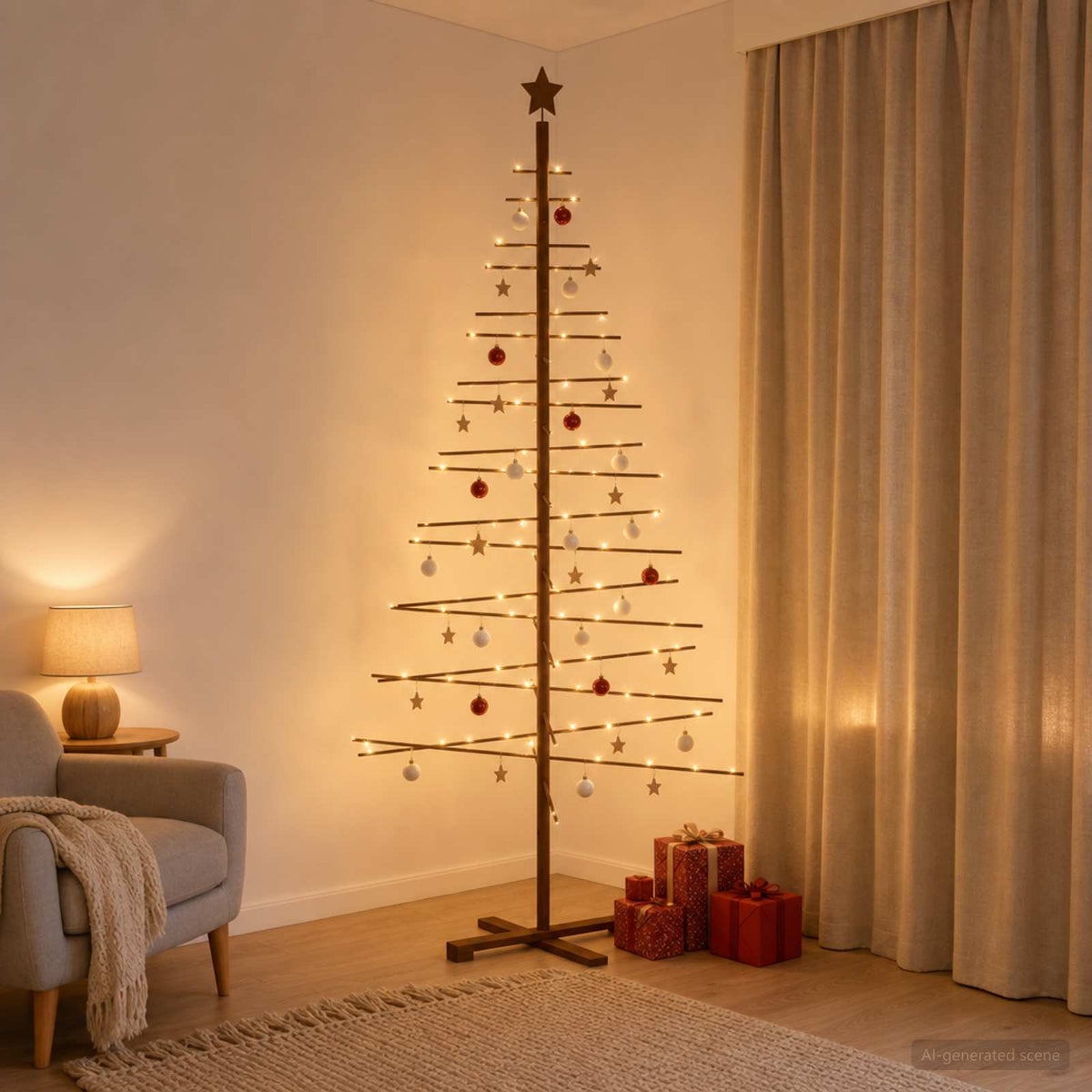 Wooden Christmas Tree 210 cm Bamboo and Solid Pine Wood