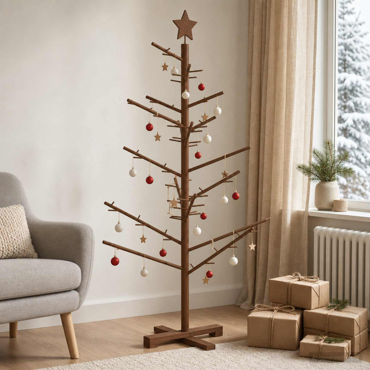 Wooden Christmas Tree 125 cm Bamboo and Solid Pine Wood