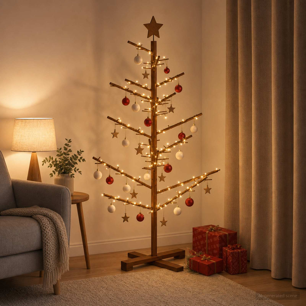 Wooden Christmas Tree 125 cm Bamboo and Solid Pine Wood