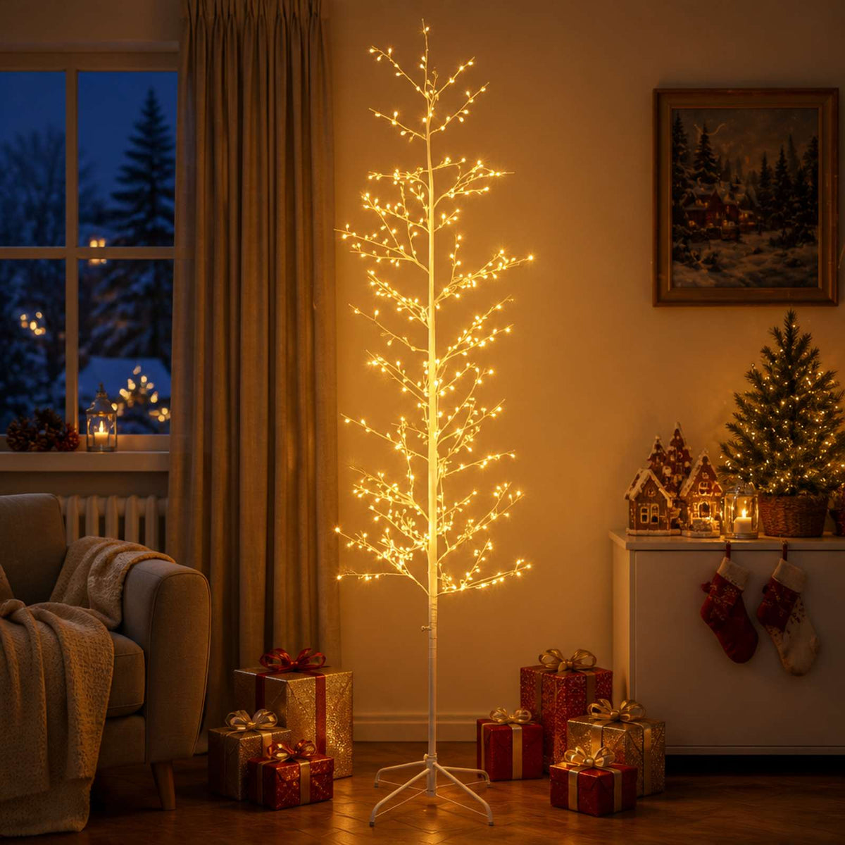 Micro Birch Christmas Tree White 47 x 210 cm Steel 567 LEDs