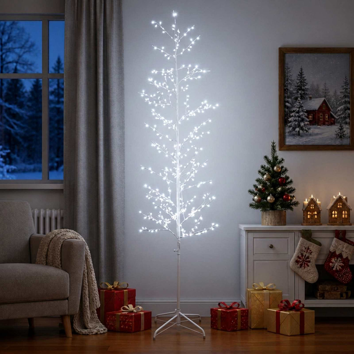 Micro Birch Christmas Tree White 47 x 240 cm Steel 675 LEDs