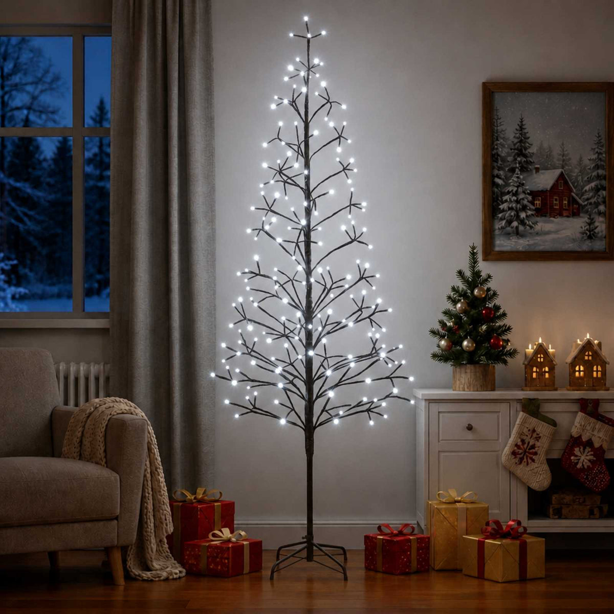 LED String Christmas Tree Black 47 x 240 cm Steel 268 LEDs