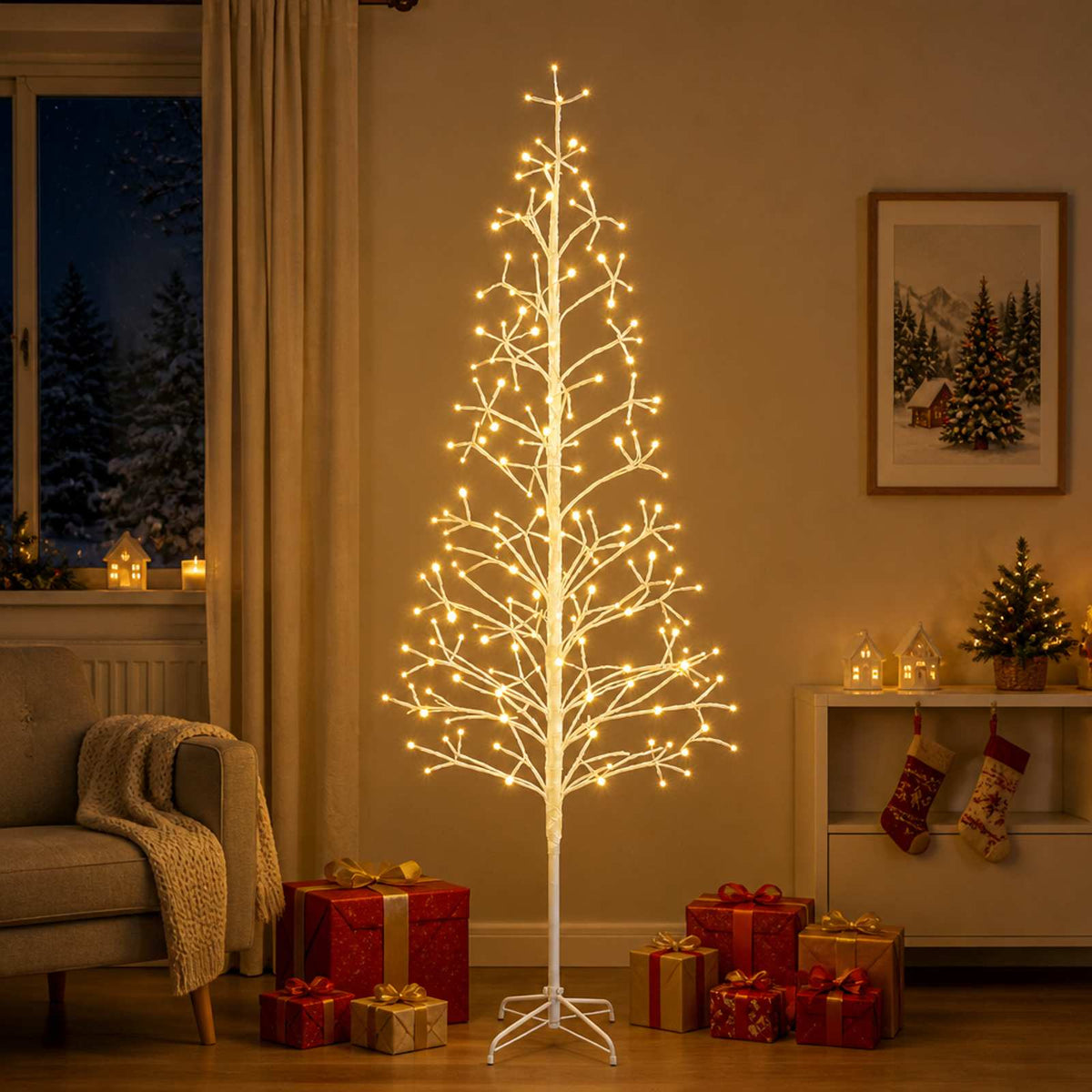 LED String Christmas Tree White 210 cm Steel 228 LEDs