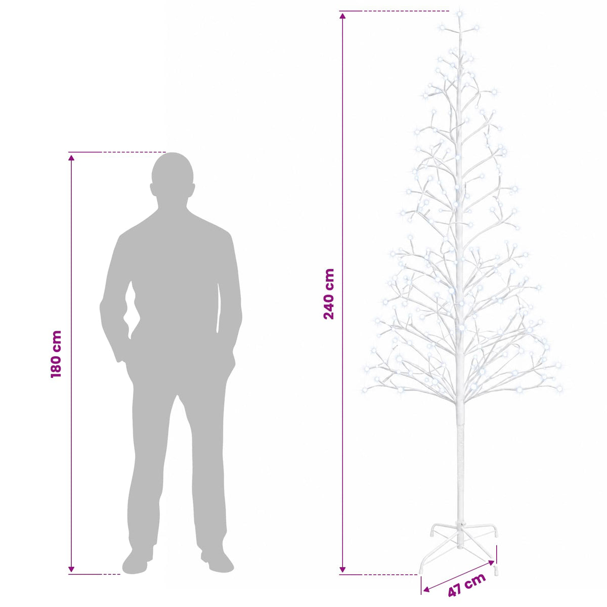 LED String Christmas Tree White 47 x 240 cm Steel 268 LEDs
