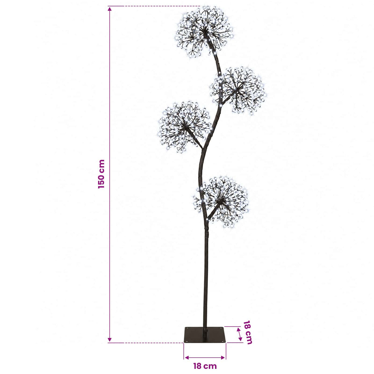 S-Shape LED Christmas Tree Black 18 x 18 x 150 cm Steel