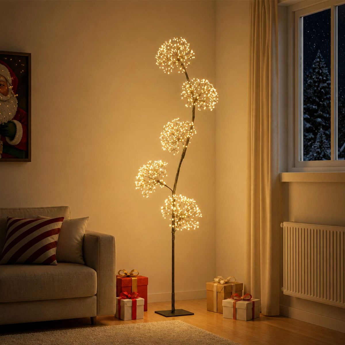 S-Shape LED Christmas Tree Black 20 x 20 x 175 cm Steel