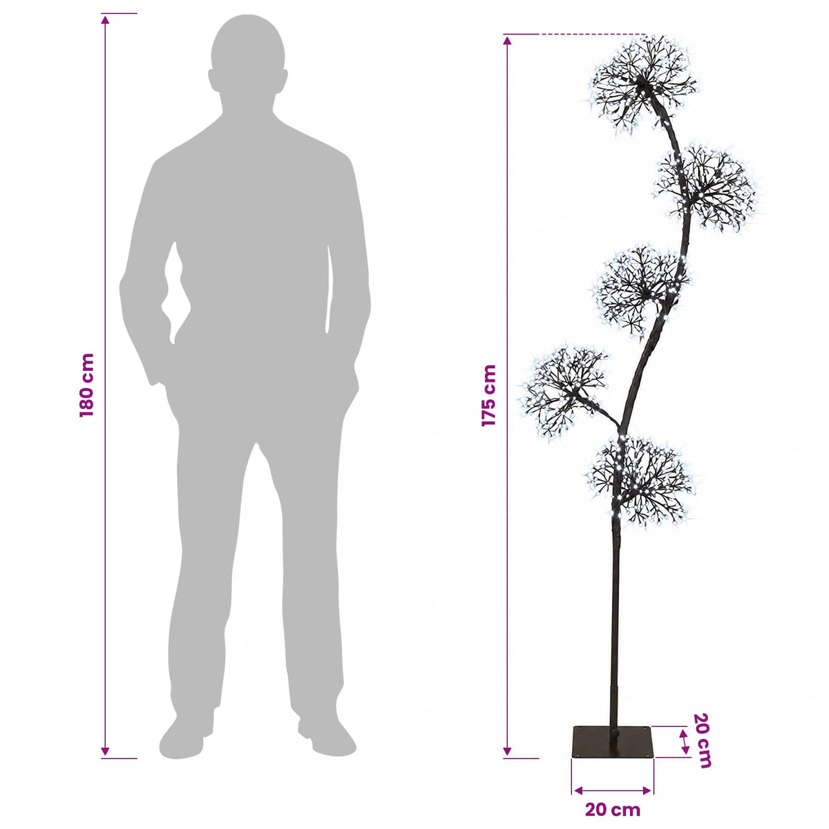 S-Shape LED Christmas Tree Black 20 x 20 x 175 cm Steel