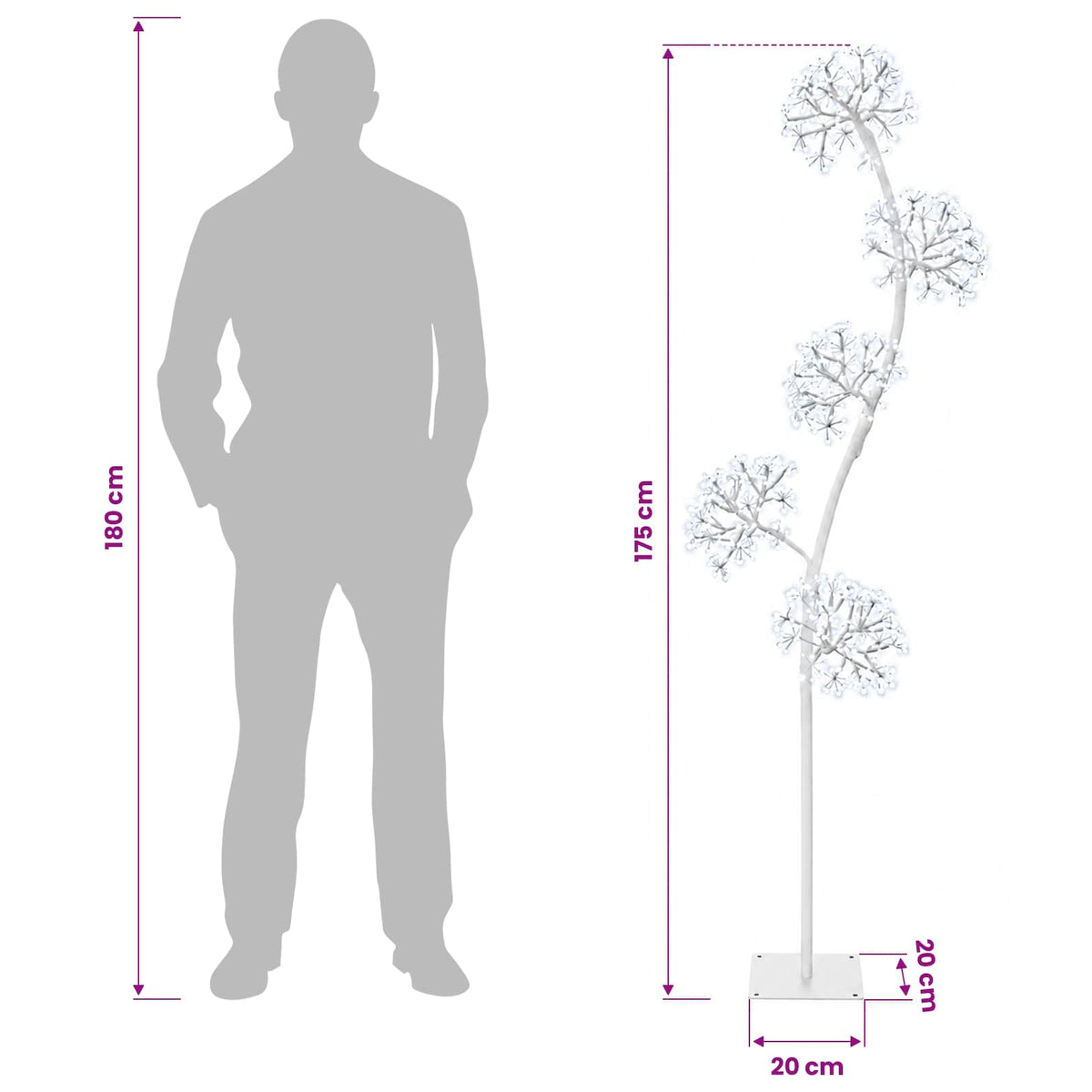 S-Shape LED Christmas Tree White 20 x 20 x 175 cm Steel
