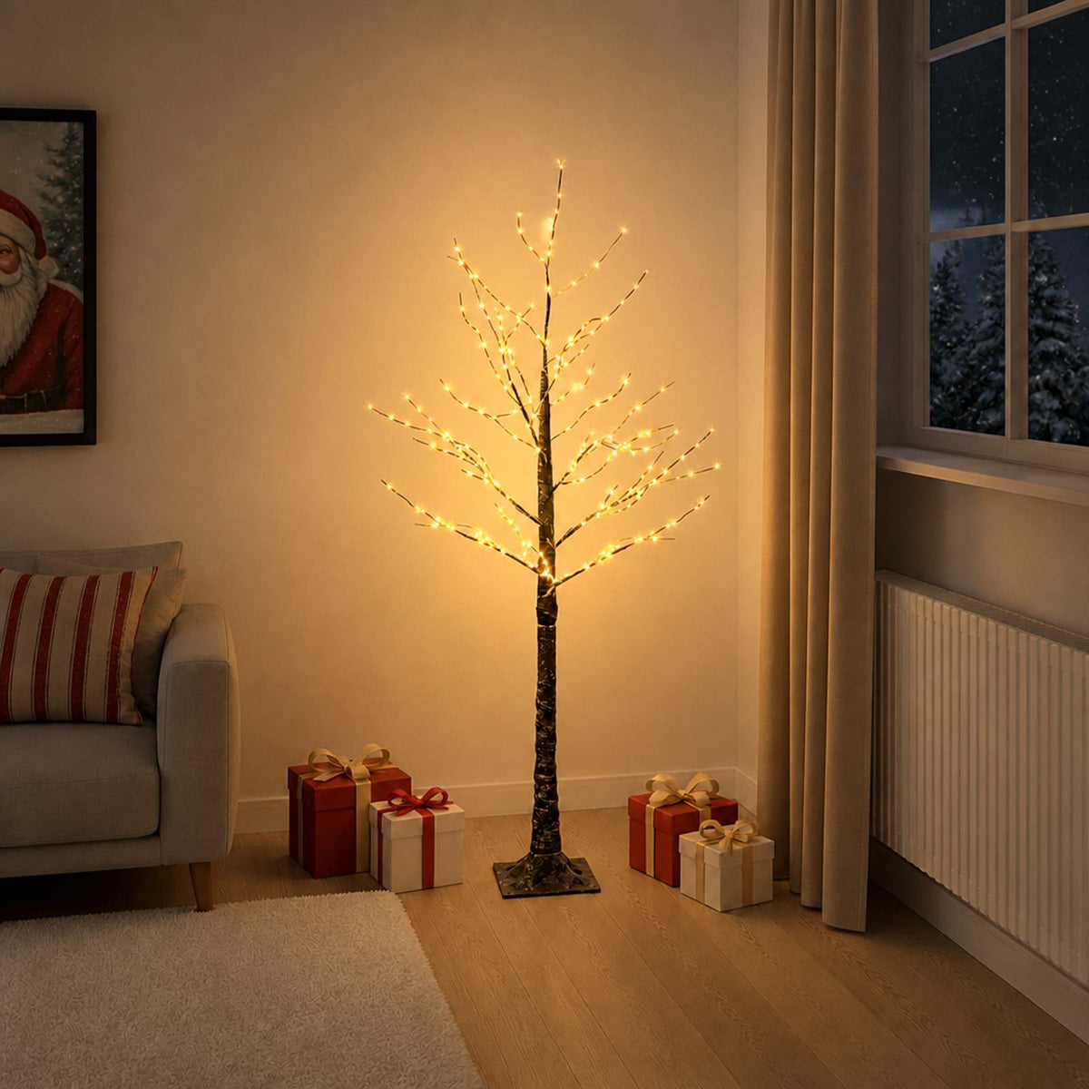 Snow-Covered LED Christmas Tree Brown 22 x 22 x 120 cm Plastic
