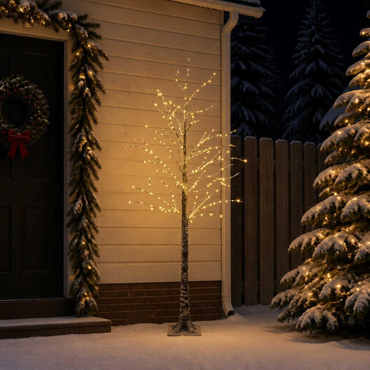 Snow-Covered LED Christmas Tree Brown 22 x 22 x 180 cm Plastic