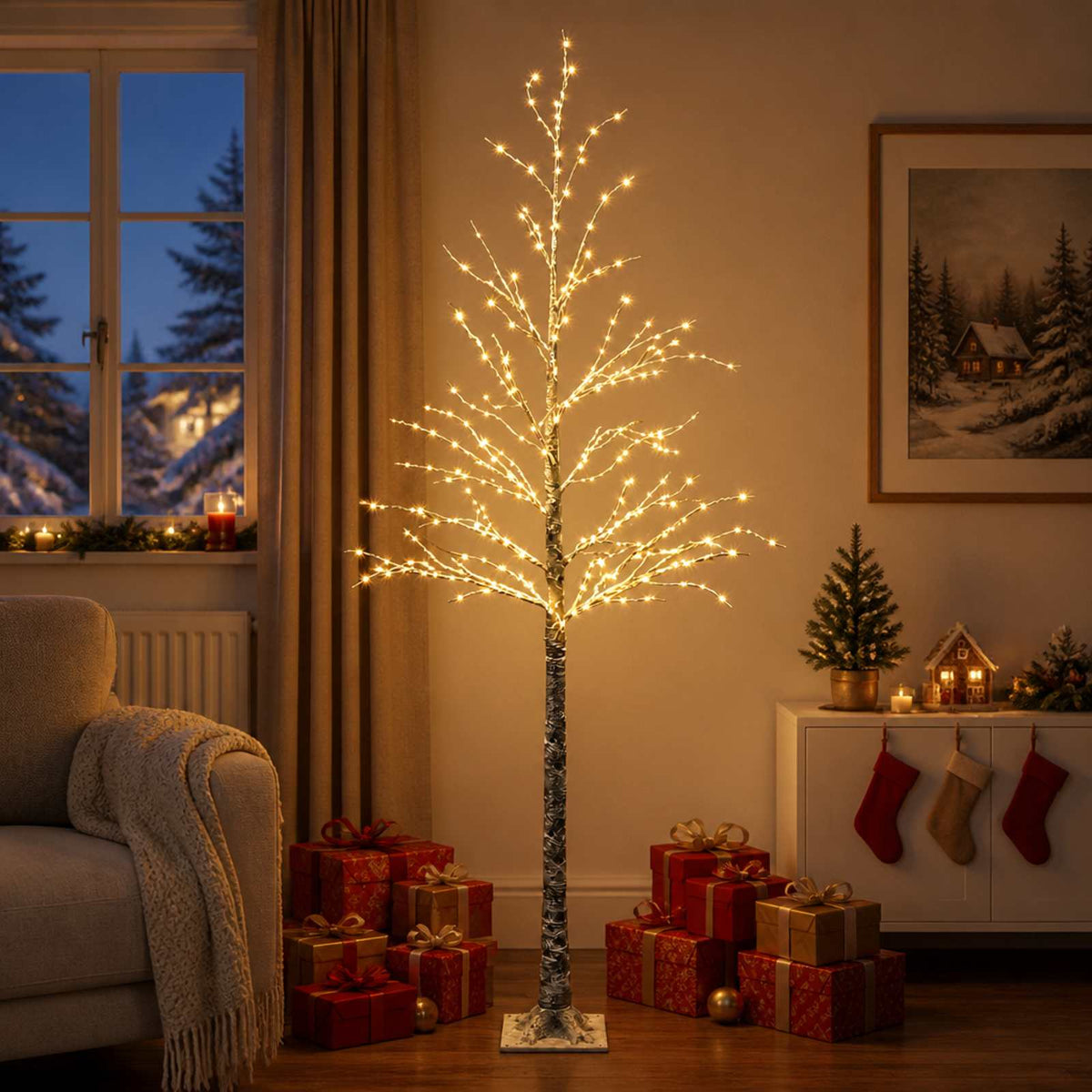 Snow-Covered LED Christmas Tree Brown 25 x 25 x 240 cm Plastic