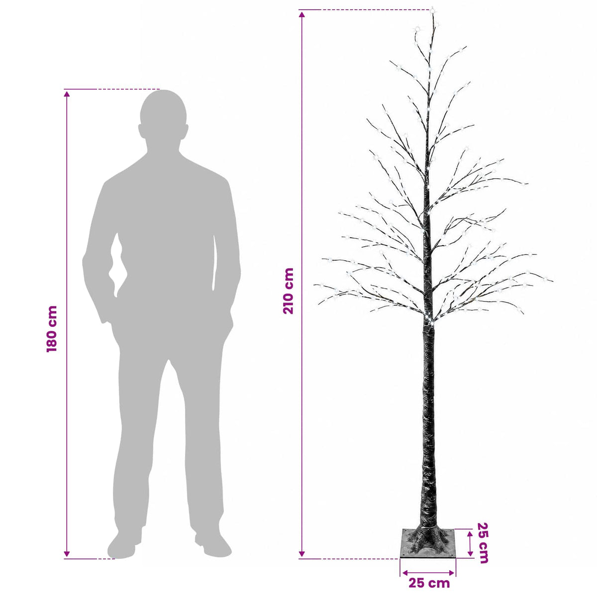 Snow-Covered LED Christmas Tree Brown 25 x 25 x 210 cm Plastic