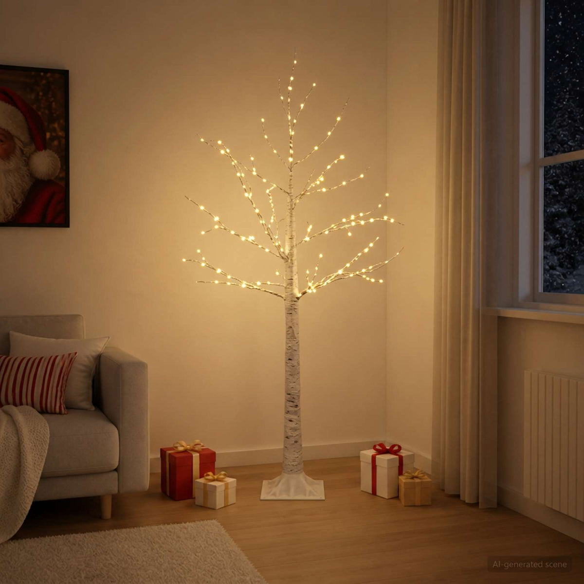 Birch Christmas Tree White 22 x 22 x 120 cm Plastic 174 LEDs