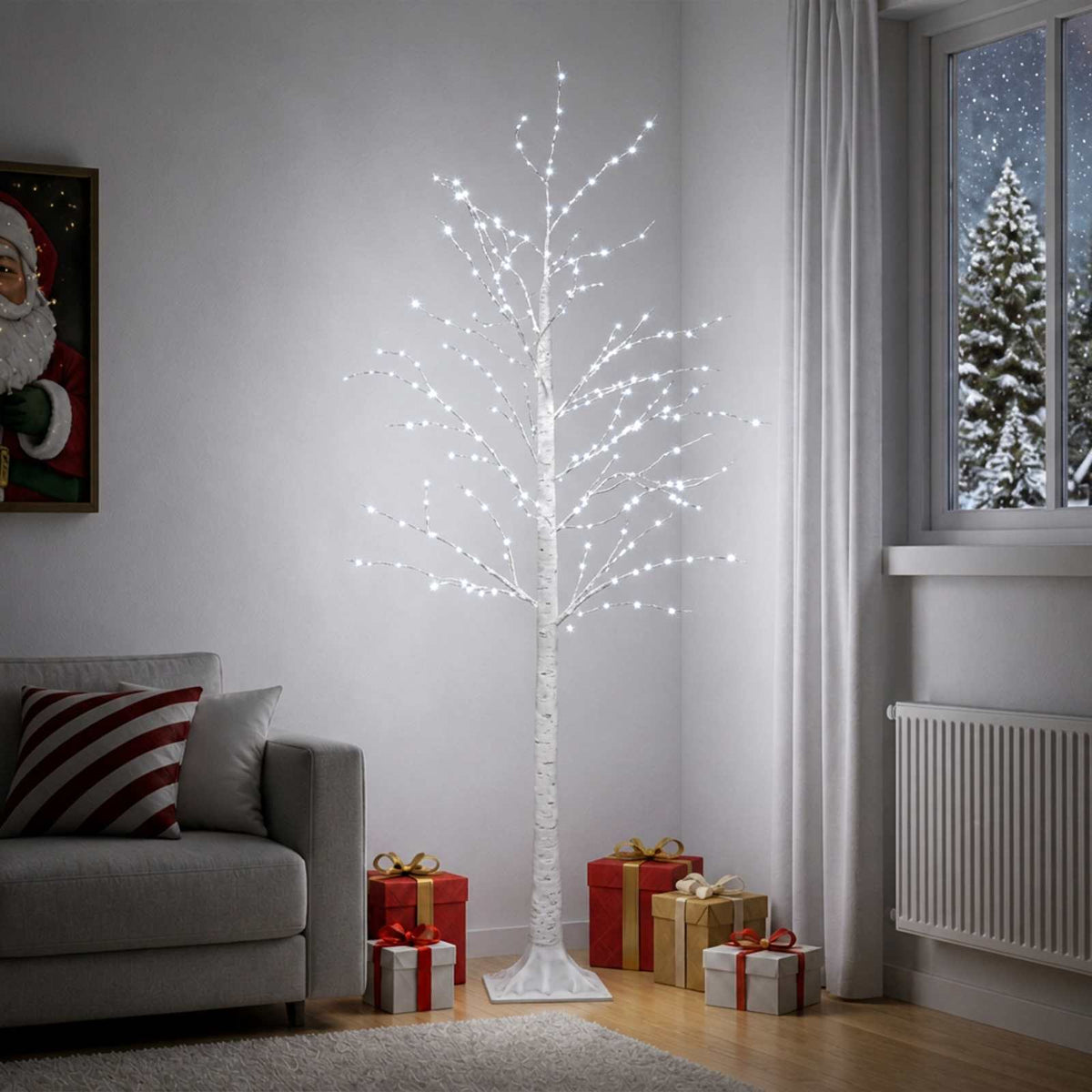 Birch Christmas Tree White 22 x 22 x 180 cm Plastic 319 LEDs