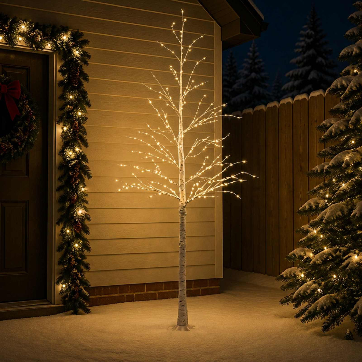 Birch Christmas Tree White 25 x 25 x 210 cm Plastic 406 LEDs