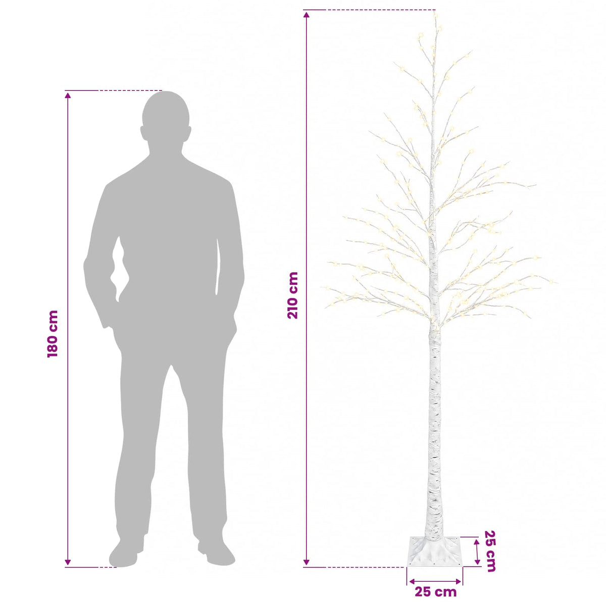 Birch Christmas Tree White 25 x 25 x 210 cm Plastic 406 LEDs